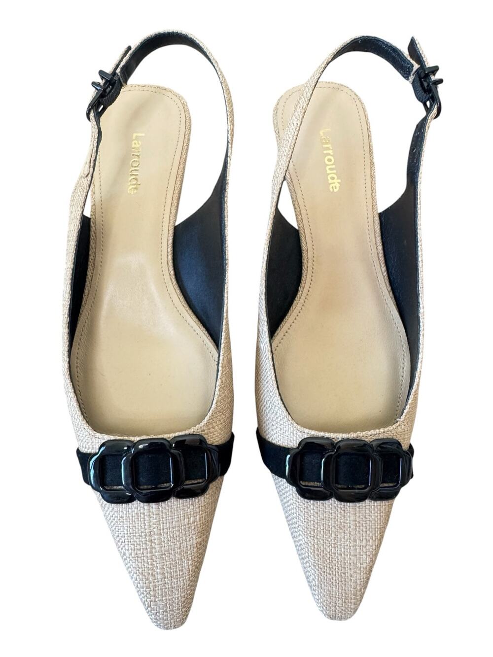 LARROUDE Anthropologie Franca Slingback Raffia Kitten Heel Pump Size 6.5